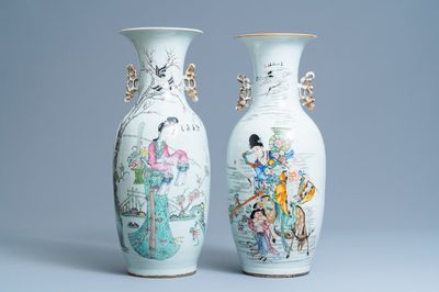 Twee Chinese famille rose vazen met onsterfelijken, 19/20e eeuw