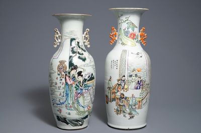 Twee Chinese famille rose vazen met tweezijdig decor, 19/20e eeuw