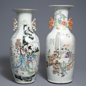 Twee Chinese famille rose vazen met tweezijdig decor, 19/20e eeuw — foto 1