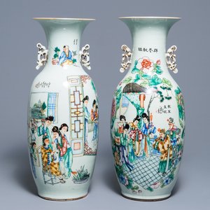 Twee Chinese famille rose vazen met tweezijdig decor, 19/20e eeuw — foto 1