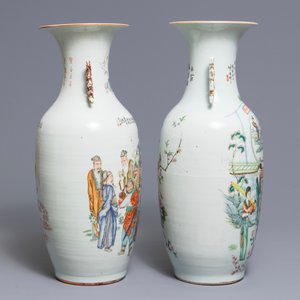 Twee Chinese famille rose vazen met tweezijdig decor, 19/20e eeuw — foto 2