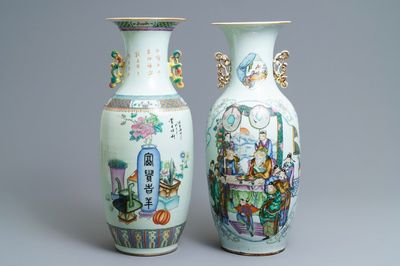 Twee Chinese famille rose vazen met tweezijdig decor, 19/20e eeuw