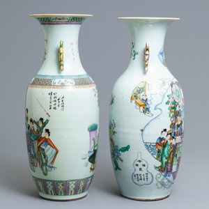 Twee Chinese famille rose vazen met tweezijdig decor, 19/20e eeuw — foto 2
