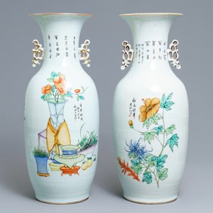 Twee Chinese famille rose vazen met tweezijdig decor, 19/20e eeuw — foto 3