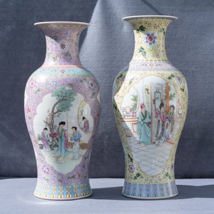 Twee Chinese famille rose vazen, Qianlong merk, Republiek — foto 8