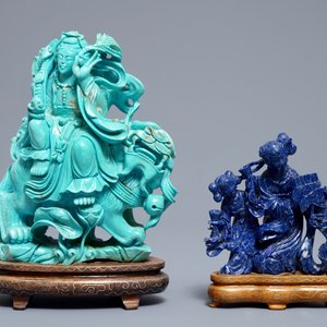 Twee Chinese figuren in turkoois en lapis lazuli, 20e eeuw — foto 2