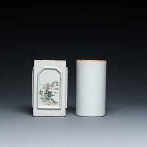 Twee Chinese penselenbekers in qianjiang cai en famille rose porselein, 19/20e eeuw — foto 4