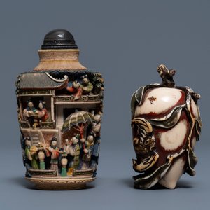 Twee Chinese polychrome ivoren snuifflessen, 19e eeuw — foto 2