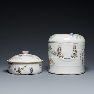 Twee Chinese qianjiang cai dekselkommen, Tongzhi merk, 19e eeuw — foto 3
