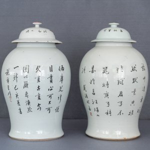 Twee Chinese qianjiang cai dekselvazen met antiquiteiten, 19e eeuw — foto 16