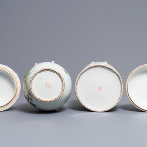 Twee Chinese qianjiang cai en famille rose dekselkommen, 19/20e eeuw — foto 5