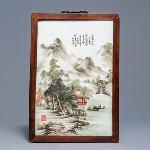 Twee Chinese qianjiang cai landschapsplaquettes, gesign. Wang Yun Shan en Wang Shu, gedat. 1932 en 1937 — foto 4
