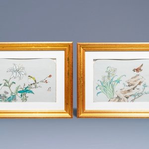 Twee Chinese qianjiang cai plaquettes uit een stoelleuning, Jin Pin Qing, 19e eeuw — foto 1