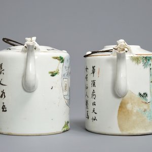 Twee Chinese qianjiang cai theepotten met deksels, 19/20e eeuw — foto 2