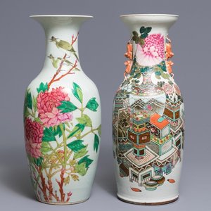 Twee Chinese qianjiang cai vazen, 19/20e eeuw — foto 1