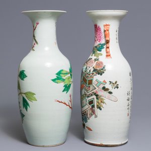 Twee Chinese qianjiang cai vazen, 19/20e eeuw — foto 4