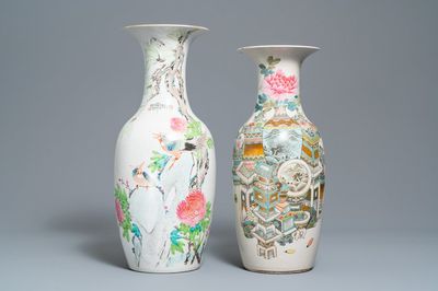Twee Chinese qianjiang cai vazen, 19/20e eeuw