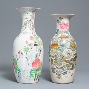 Twee Chinese qianjiang cai vazen, 19/20e eeuw — foto 1