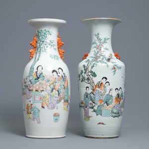 Twee Chinese qianjiang cai vazen met dames in een tuin, 19/20e eeuw — foto 1