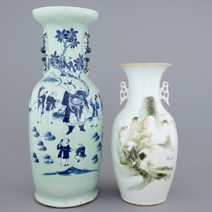 Twee Chinese vazen en twee blauw-witte schotels, 18/19e eeuw — foto 2