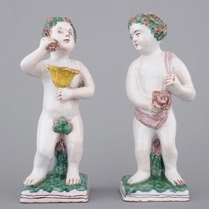 Twee figuren in Brussels aardewerk, allegorische voorstellingen van de seizoenen, 18/19e eeuw — foto 1