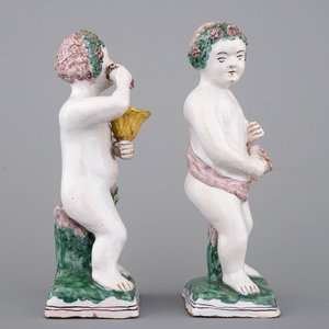 Twee figuren in Brussels aardewerk, allegorische voorstellingen van de seizoenen, 18/19e eeuw — foto 4