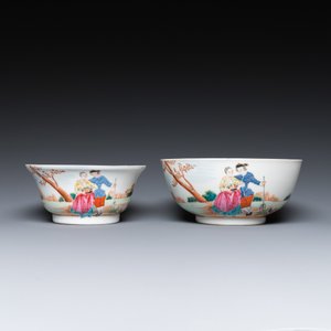 Twee fijne Chinese famille rose kommen met Europees decor, Qianlong — foto 2