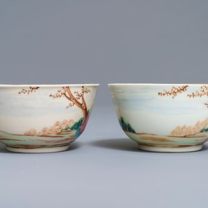 Twee fijne Chinese famille rose koppen en schotels met Europees decor, Qianlong — foto 5