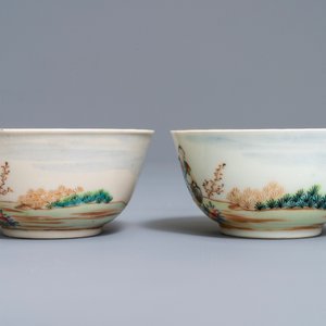 Twee fijne Chinese famille rose koppen en schotels met Europees decor, Qianlong — foto 6
