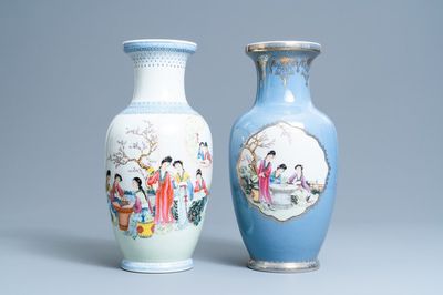 Twee fijne Chinese famille rose vazen, Qianlong merken, Republiek