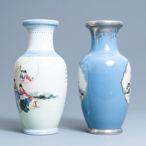 Twee fijne Chinese famille rose vazen, Qianlong merken, Republiek — foto 4