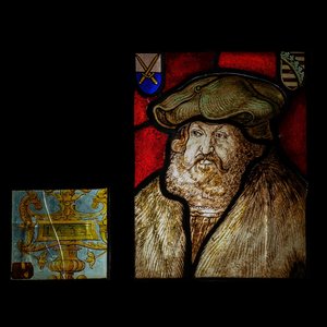 Twee fragmenten van glas-in-lood ramen, één gedateerd 1532, Vlaanderen of Frankrijk — foto 1