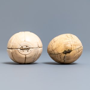 Twee gestoken ivoren diptiekballen, Dieppe, Frankrijk, 18/19e eeuw — foto 5
