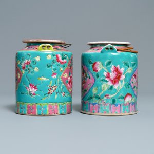 Twee grote Chinese famille rose theepotten voor de Straits of Peranakan markt, 19e eeuw — foto 3