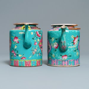 Twee grote Chinese famille rose theepotten voor de Straits of Peranakan markt, 19e eeuw — foto 5