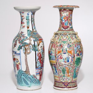 Twee grote Chinese famille rose vazen, w.o. Canton, 19e eeuw — foto 2