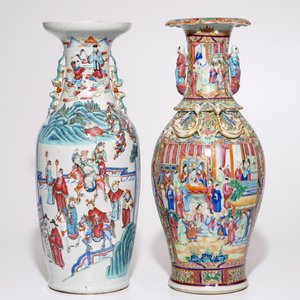 Twee grote Chinese famille rose vazen, w.o. Canton, 19e eeuw — foto 3