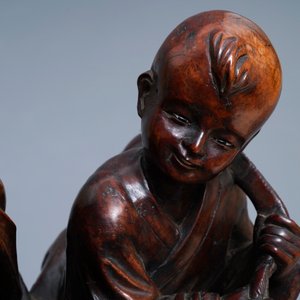 Twee grote Chinese houten beelden van onsterfelijken, Republiek — foto 9