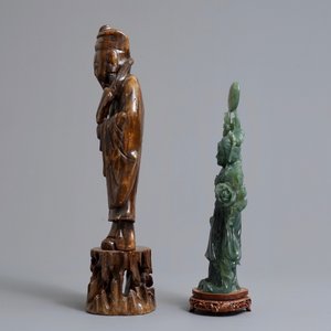 Twee grote Chinese jade en zeepstenen figuren, 19/20e eeuw — foto 2