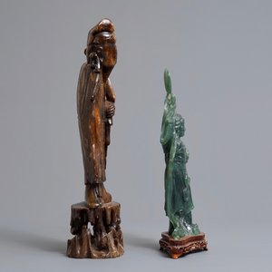 Twee grote Chinese jade en zeepstenen figuren, 19/20e eeuw — foto 4