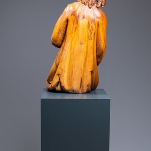 Twee grote eikenhouten figuren van zittende engelen, Vlaanderen, 17e eeuw — foto 8