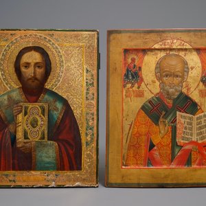 Twee grote Russische iconen: 'Sint-Nicolaas van Myra' en 'Sint-Paulus', 18/19e eeuw — foto 1