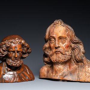 Twee houten bustes van heiligen, Italië en/of Frankrijk, 17e eeuw — foto 1