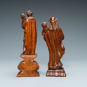 Twee houten figuren van Madonna met kind, 17/18e eeuw — foto 3