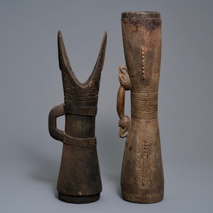 Twee houten trommels, Asmat volk, Papoea-Nieuw-Guinea, 19/20e eeuw — foto 2