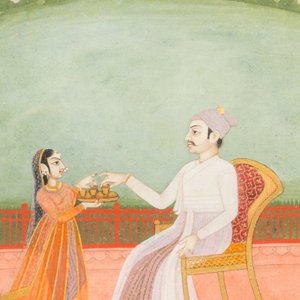Twee Indische school miniaturen: 'Portret van prins Murad Bakhsh' en 'Scène uit een Ragamala', 18/19e eeuw — foto 3