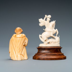 Twee ivoren figuren: Sint-Jozef, Spanje, 17e eeuw en Sint-Joris met de draak, 19/20e eeuw — foto 4
