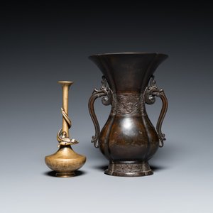 Twee Japanse bronzen vazen, Edo/Meiji, 17/19e eeuw — foto 2