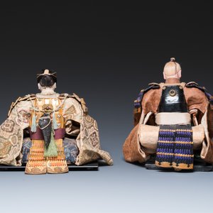 Twee Japanse Gofun samoerai poppen, Edo/Meiji, 19e eeuw — foto 3
