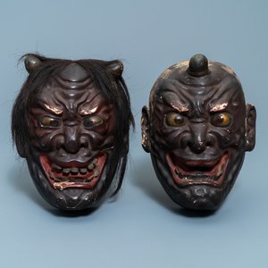 Twee Japanse maskers uit het No-spel, Edo, 18/19e eeuw — foto 1